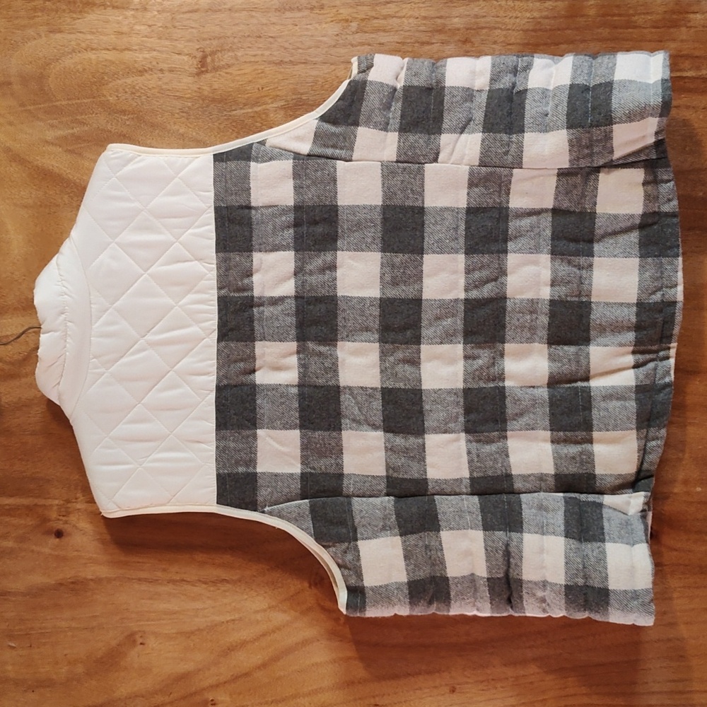Ruff Hewn Womens Wool Blend Puffer Vest Gray Cream Plaid Flannel Quilted Size 3X - Picture 7 of 12